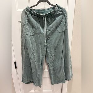 Mineral Washed Wide Leg Lu Leisure Pants – Washed green